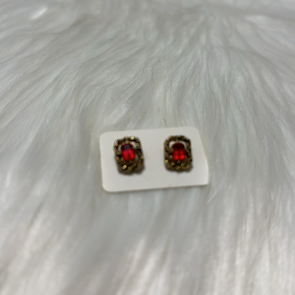 Earrings Red Rhinestone Vintage Style - Picture 5 of 5